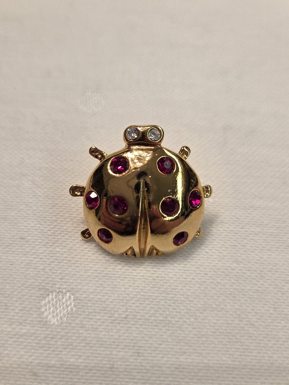 AVON Gold-Tone Ladybug Brooch with Red Crystal Spots